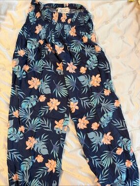 Lotus and Luna Floral Navy Tropical Smocked Waist Harem Pants